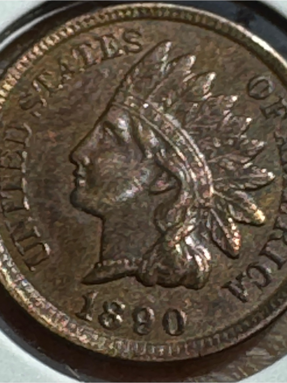1890 Indian Head Cent - Vintage Copper Coin 4 diamonds, full liberty.